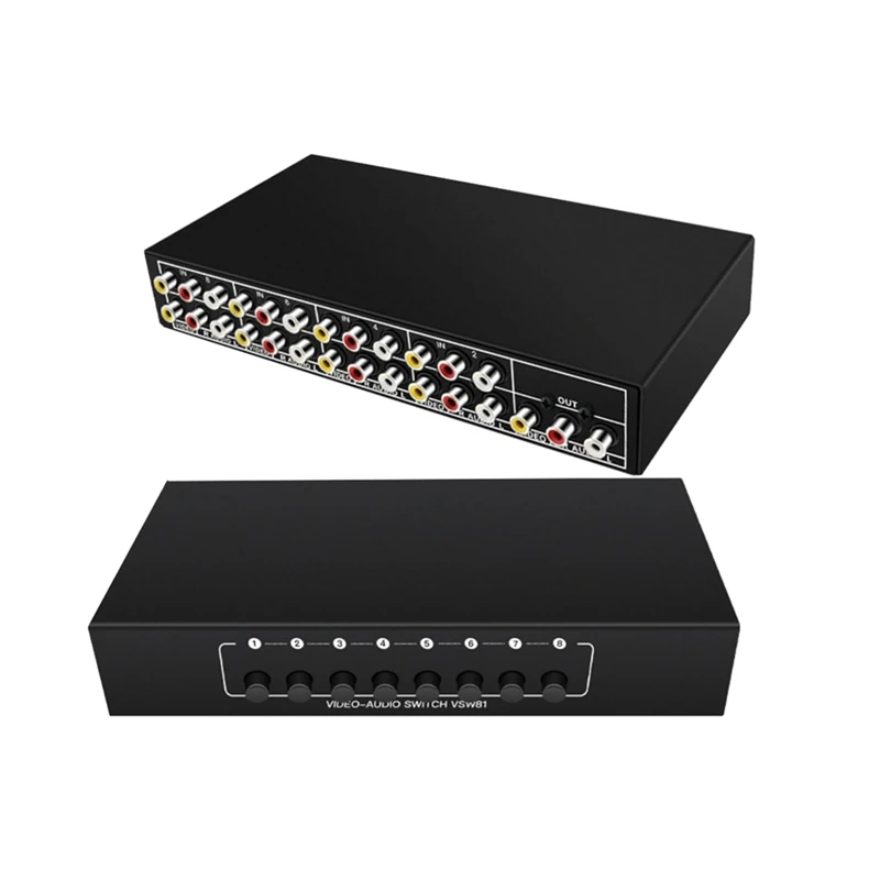 1 PCS 8 In 1 Out AV Switch Selector Video L/R Audio Selector Box 8-Port Composite RCA Switch Splitter Metal For DVD STB HDTV