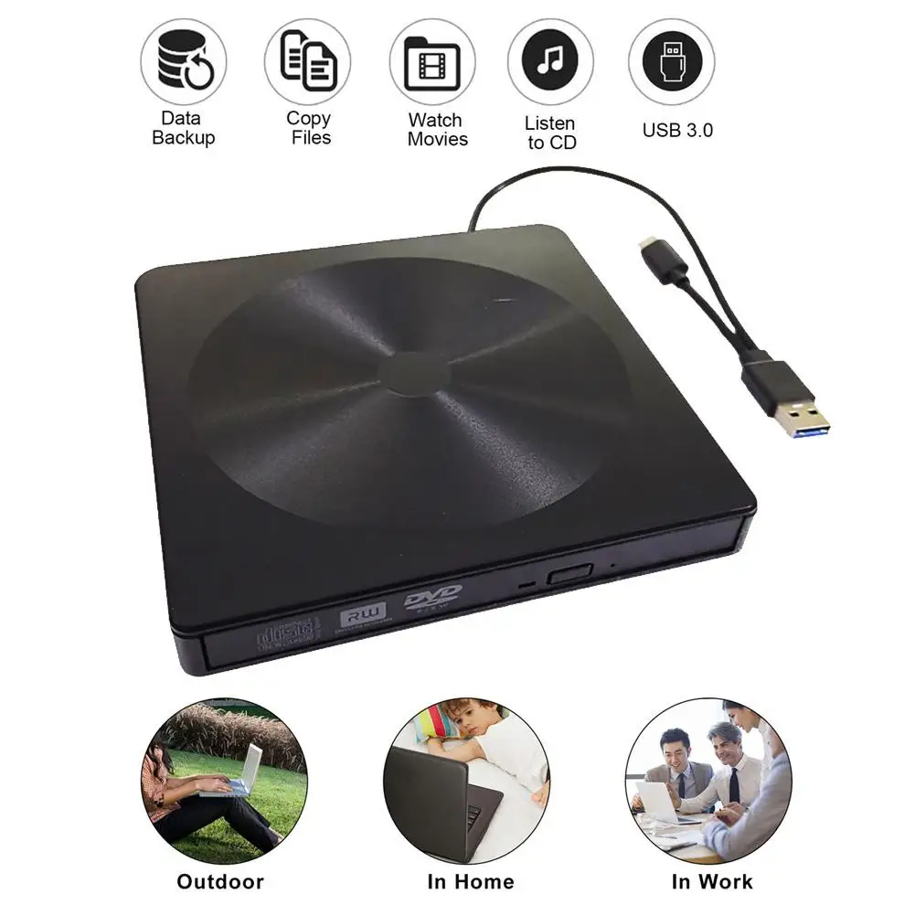 

External Optical Drive USB 3.0 Type-C DVD / CD / VCD Burner RW SVCD Drive Reading Writing Player For Laptop Windows Mac OS