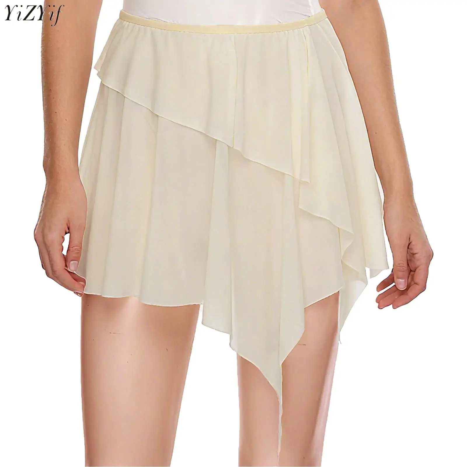 

Womens Ballet Dance Wrap Skirt Elastic Waistband Sheer Mesh Irregular Hem Cover-up Skirt for Modern Lyrical Dance Training Wear