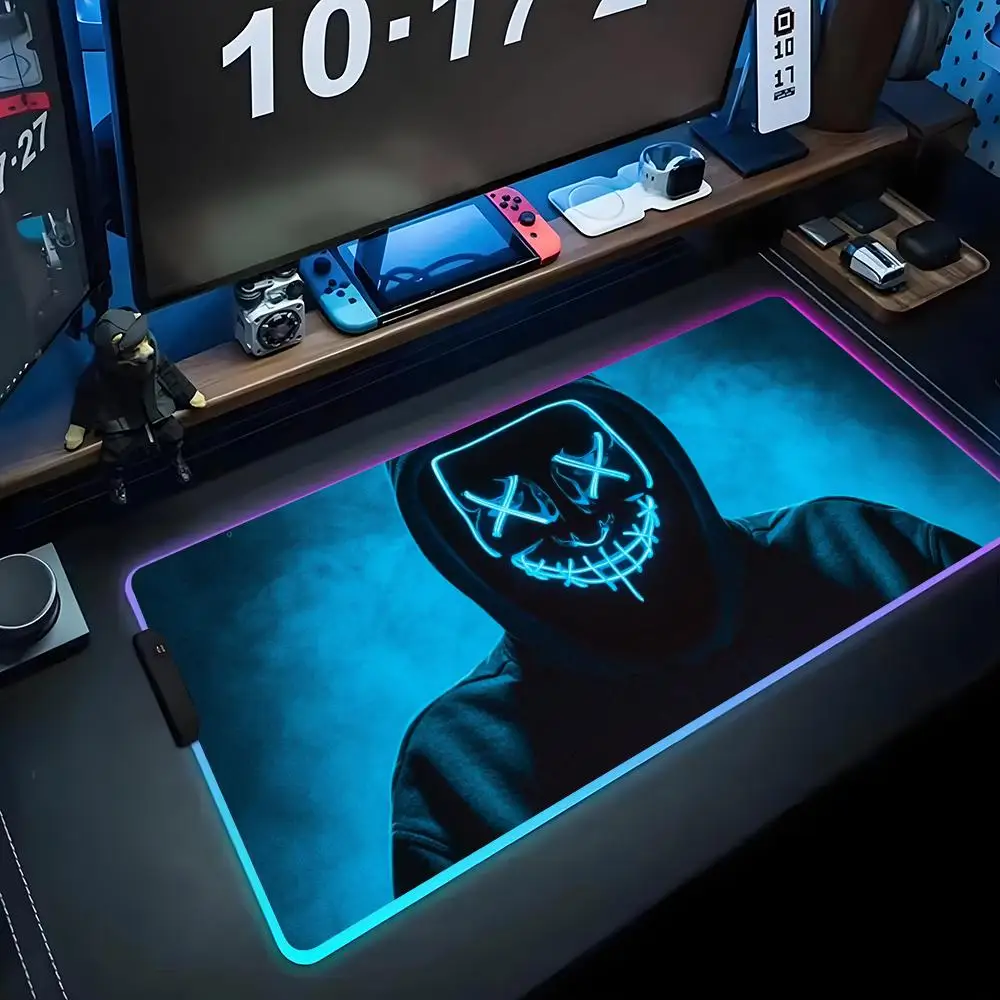 

Sci fi hacker boy Mouse Pad RGB Gaming Mousepad Big LED Pad PC Desk Mat Luminous Mouse Pad Large Keyboard Mats Table Rug With