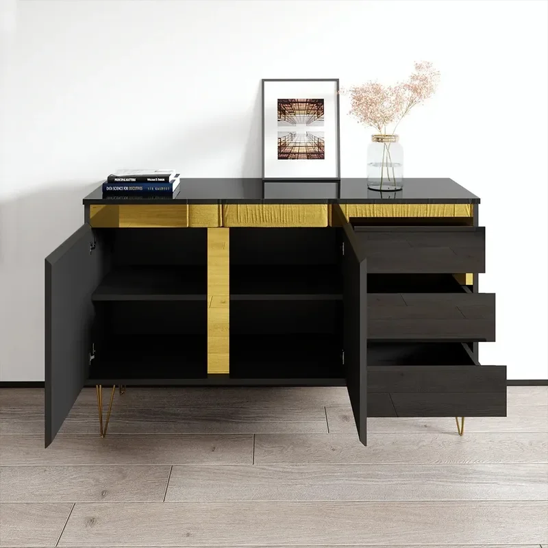 Gold Black Metal Storage Cabinet for Living Room Kitchen Bedroom Wine Tea Tableware Display Shelf Home Furniture Decor