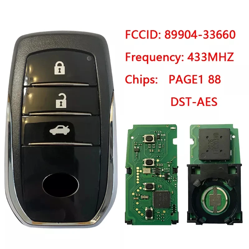 

CN007151 Aftermarket 3 Button Smart Key For Toyota Camry BJ1EW PAGE1 88 DST-AES Chip 433MHz with Keyless Go 89904-33660