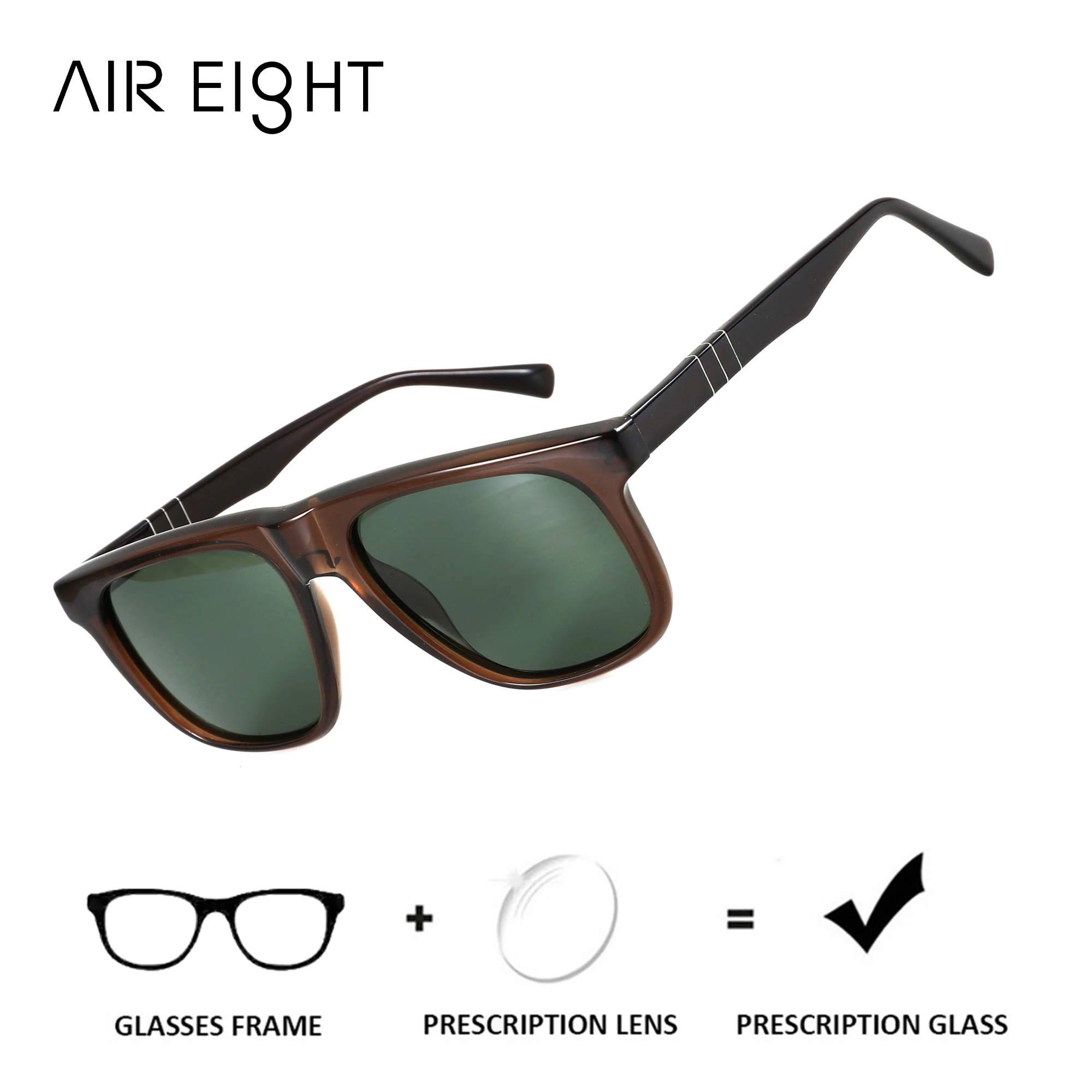 AIR EIGHT M Size Square Acetate For Men Prescription Sunglasses Polarized UV400 Progressive Lenses Casual Eyewear