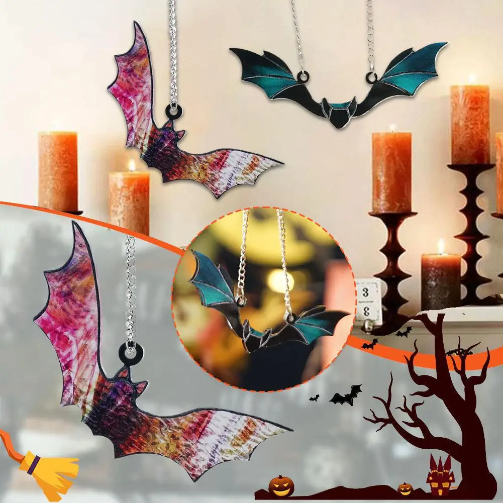 Halloween Bat Stained Glass Suncatcher Wine Glass Ornament Decorations Hanging Wall Art Diamonds Loose Window Suncatcher Ac I7D8