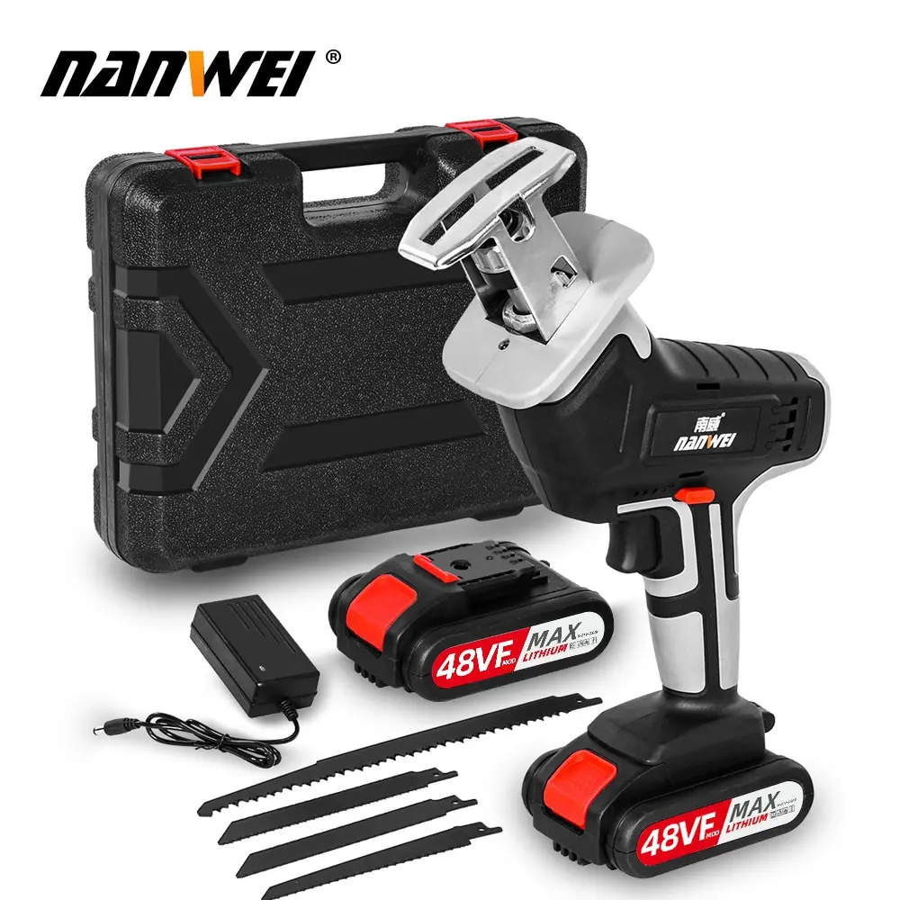 

21V Cordless Reciprocating Saw Adjustable Speed Electric Saw with 4 Pieces Blades