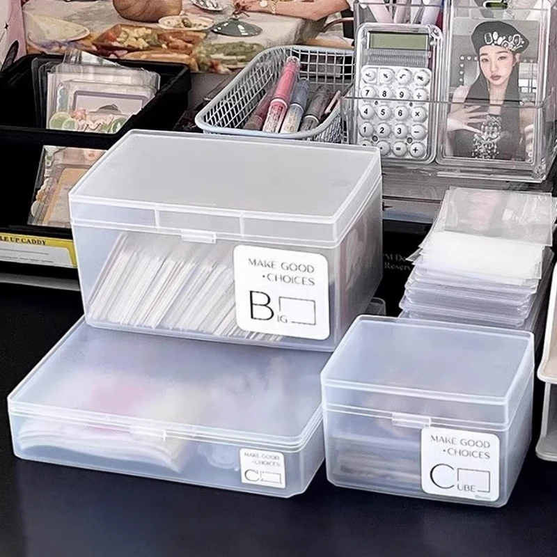 Photo Card Storage Box Kpop Photocards Collection Organizer Transparent Idol Photo Storage Case Desktop Stationery Boxes