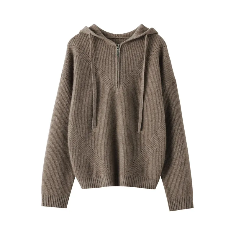 2023 Autumn New Women\'s 100% Cashmere Sweater Classic Fashion 4 Colors Female Hooded Knitted Pullover Loose Soft Knit Jumper