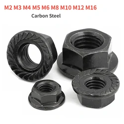 M2 M3 M4 M5 M6 M8 M10 M12 M16 Black Carbon Steel Hex Flange Nylon Insert Lock Nut Self-locking Nylock Locknut