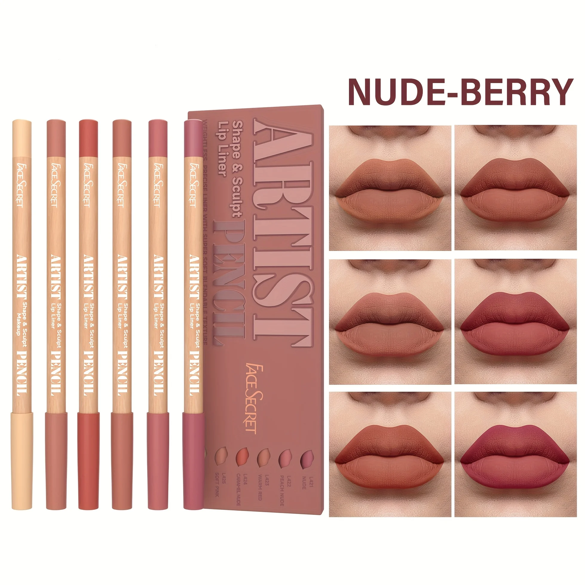 Set di 6 matite per labbra nude: finitura opaca naturale impermeabile a lunga durata, matite per labbra facili da pulire e senza sbavature per il trucco quotidiano