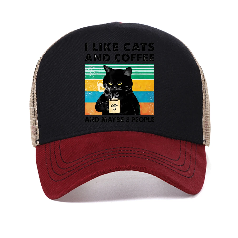 

I Like Cats And Coffee Funny Printed baseball cap for men women casual adjustable trucker hat fashion Breathable Snapback hats