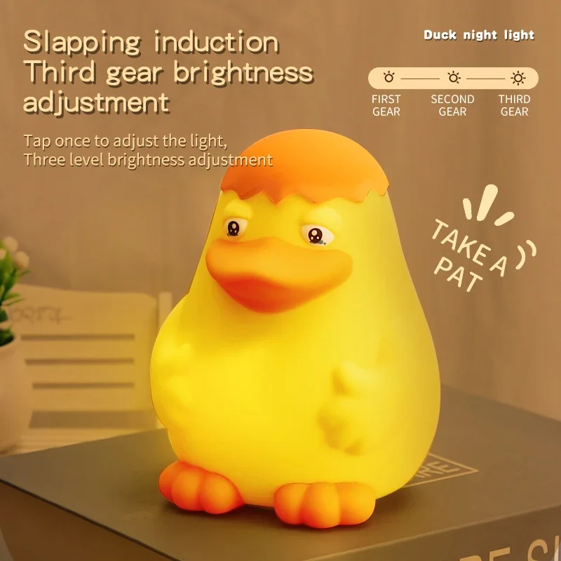 

Children's Touch Sensor Timer USB Rechargeable LED Night Light Cute Duck Cartoon Animal Silicone Lamp Birthday Gift.