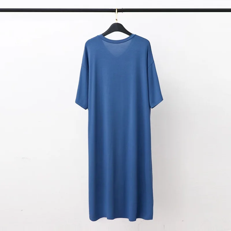 Modal Cotton Men's Nightshirt Sleepwear Couples Loose Fit Knee-Length V-Neck Short Sleeve Robe T-Shirt Dress Women Sleepshirt