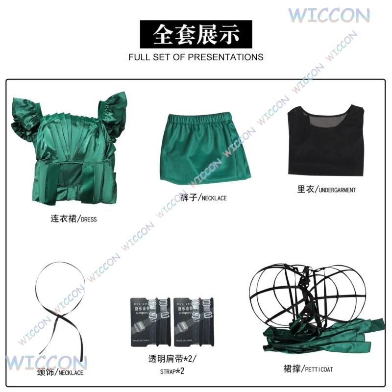 Moe filme quente wesday agnes cosplay traje peruca vestido de gala festa enid agnes vestido verde gravata anágua conjunto feminino halloween