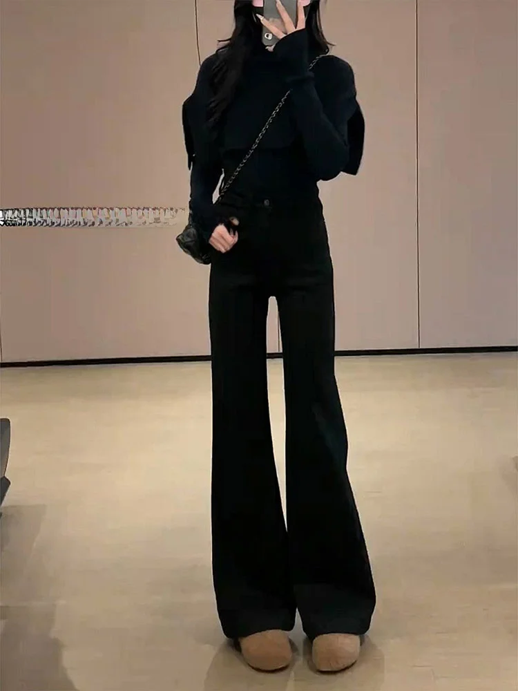 กางเกงยีนส์ทรงบลูเอฟซี เอวสูง ขากระดิ่ง ผู้หญิง ฤดูหนาว 2025 รุ่นใหม่ ทรงสลิม ขาบาน สไตล์ลำลอง ใส่ทำงานได้