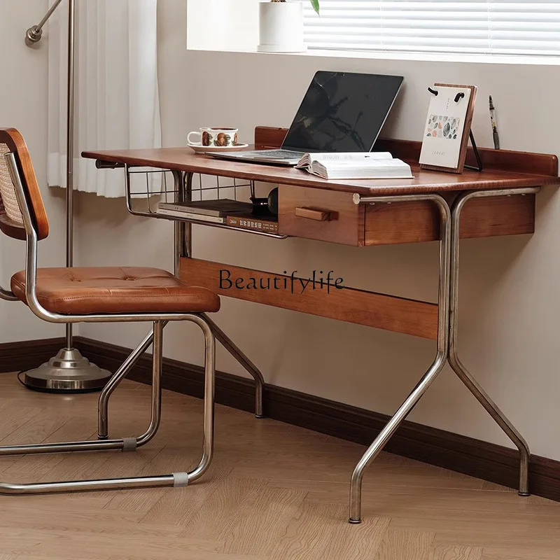 Medieval desk Solid wood retro home computer desk Nordic modern simple office desk