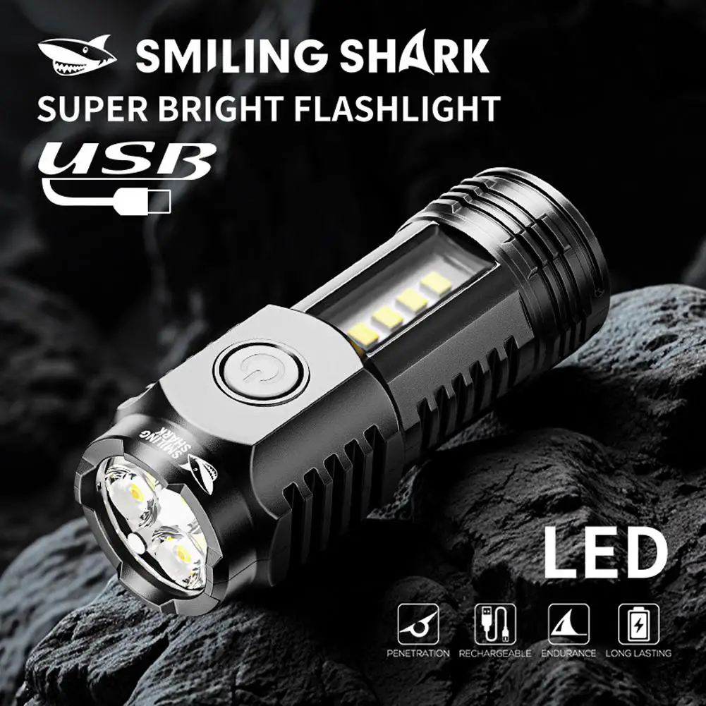 High Power EDC 3 LED Flashlight With Charging Cable Mini Tactical Torch Powerful Magnet Side Clip Outdoor Bright Fishing Lantern