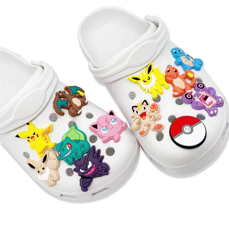 Pokemon PVC Shoe Crocs Buckle Accessories Pikachu DIY Cartoon Animals Shoes Decoration for Kids Croc Charms Kids Party Gift