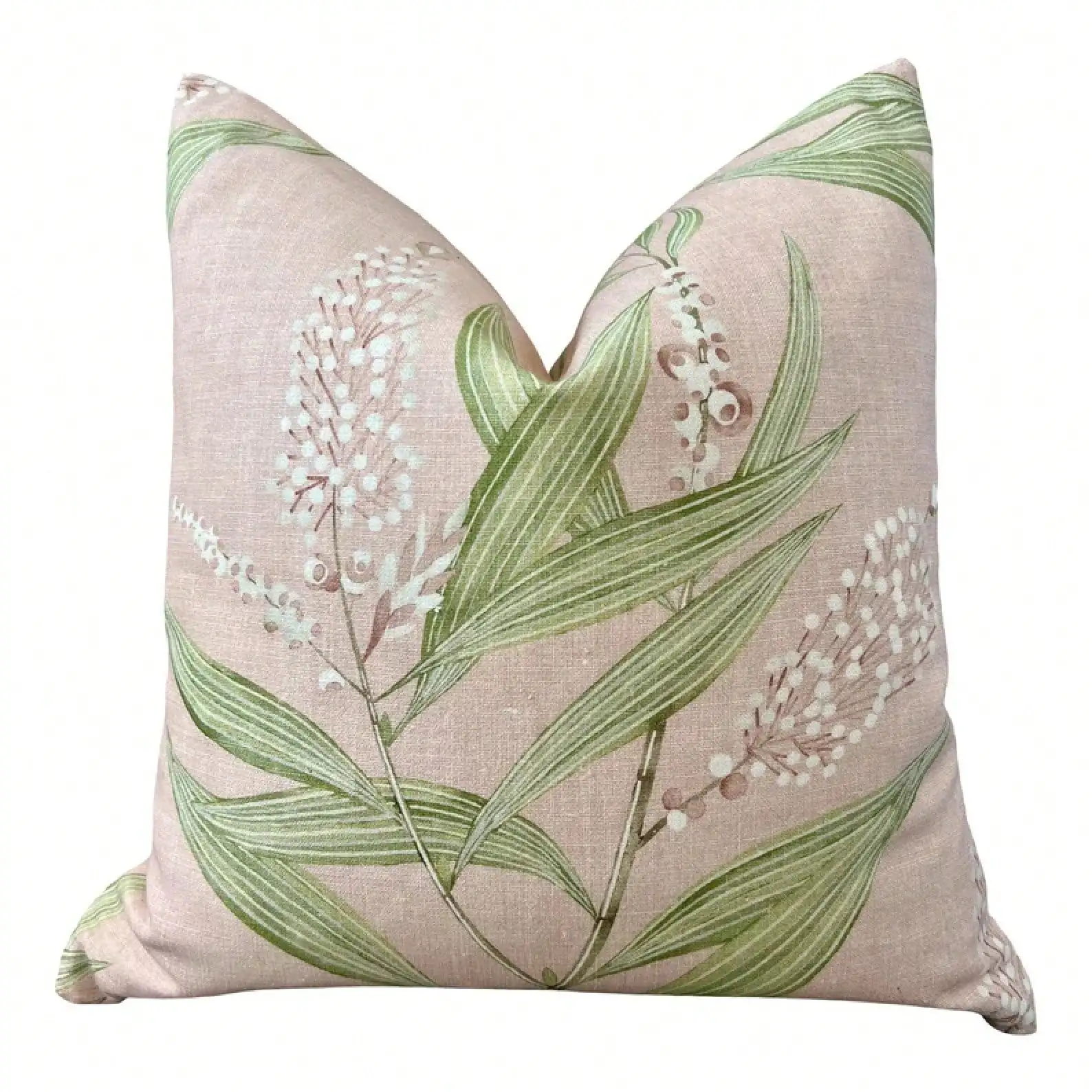 Blush Pink And Sage Green Painterly Open Floral Bud Pattern Square Throw Pillow Cover With Soft Botanical Motif For Euro Sham And Classic Living Room Decor