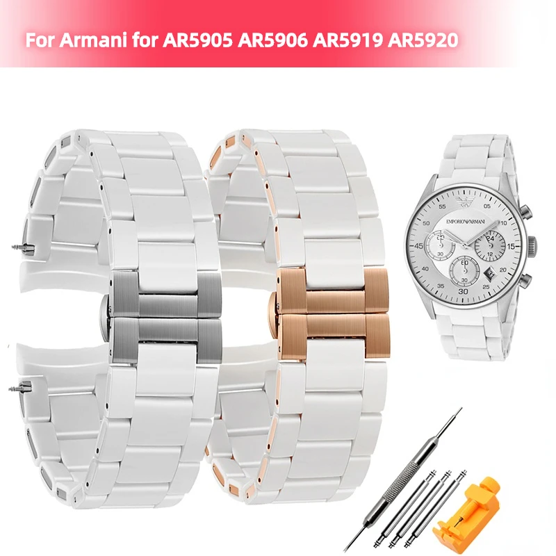 White black Silicone rubber clad steel watch band For Armani AR5905|5906|5920|5919|5859 women 20mm man 23mm Wrist strap Bracelet