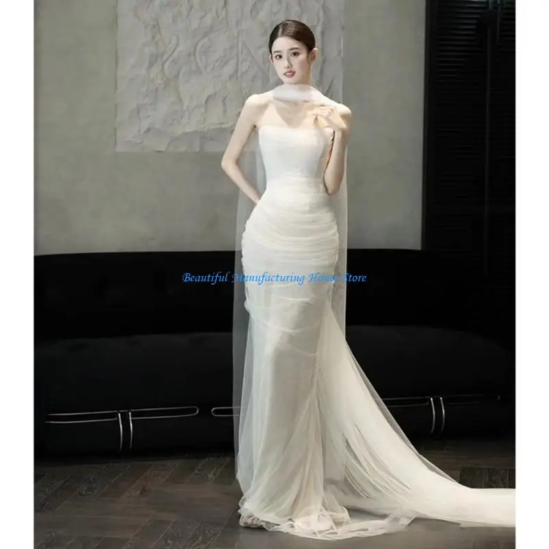 E56A Luxurious Wedding Scarves Floor Length Sleeveless Bridal Scarf Ballroom Scarf image 4