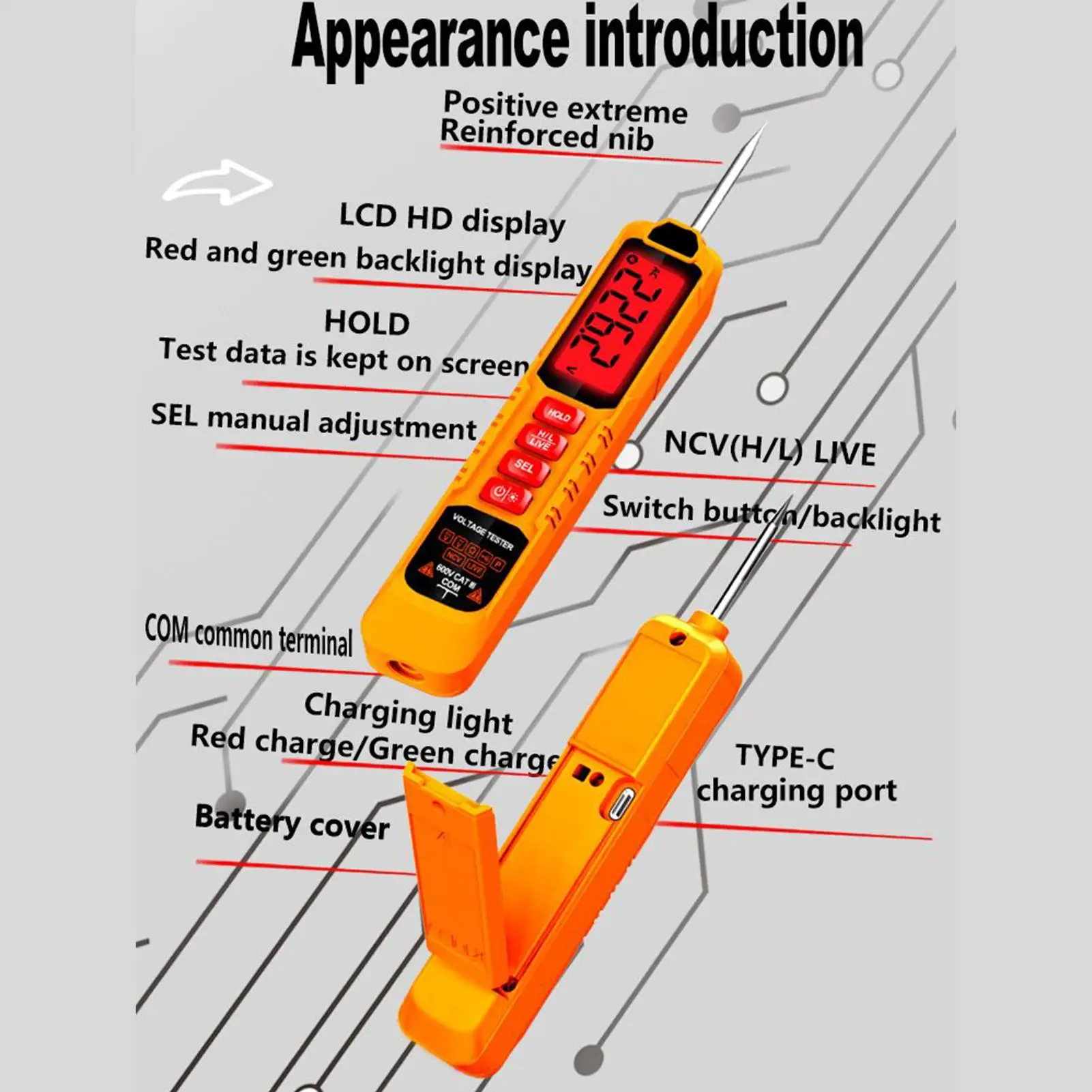 Probador de voltaje CC, Detector portátil, pantalla Digital LED, probador de voltaje de batería con cable de resorte extendido y sonda para remolque RV