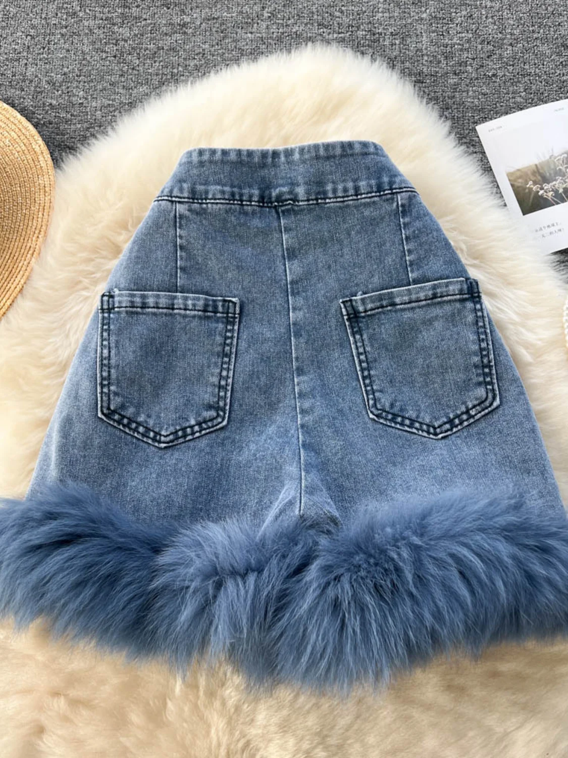 Spring Summer 2023 Design Drawstring Lace Denim Women Sexy Hot Girl Furry Patchwork Retro High Waist Jeans Shorts Female