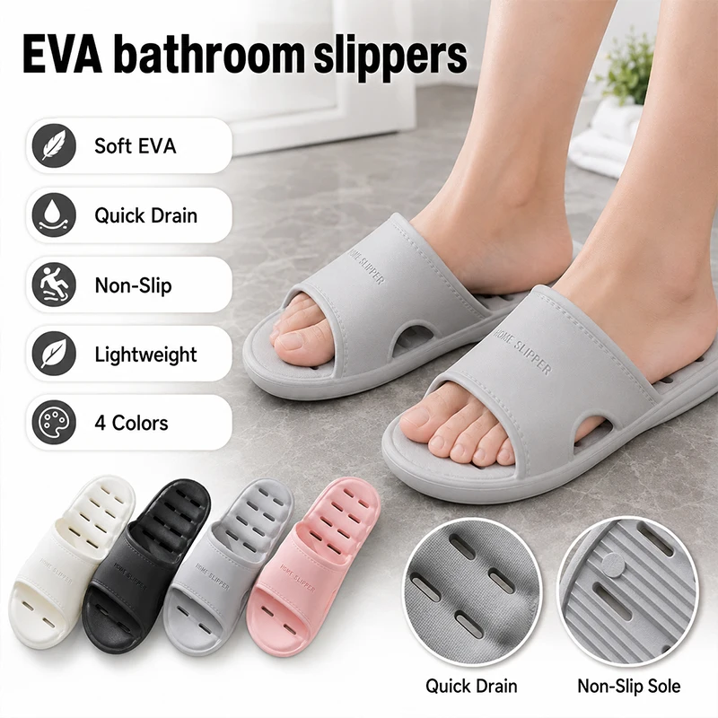 Men Summer Slippers Non-slip Soft-sole Bathroom Slippers Hollowed Out Leaky Slippers Casual Couple Home Slipper