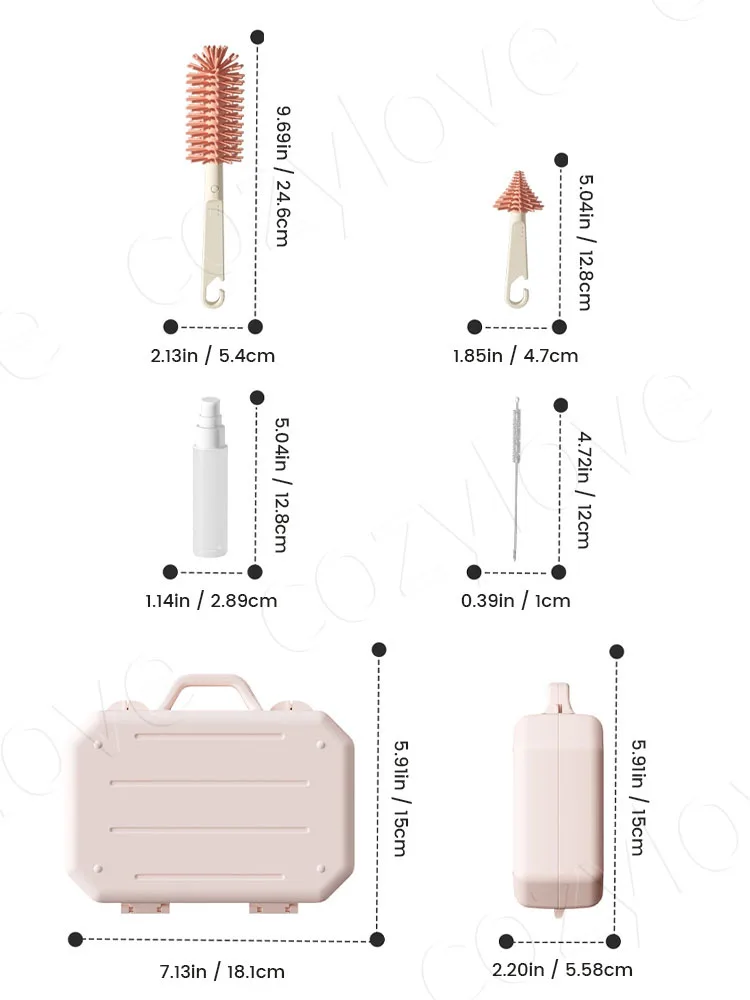 Portable Silicone Baby Bottle Brush Set Travel Cleaning Kit with Storage Case for Bottles & Cups