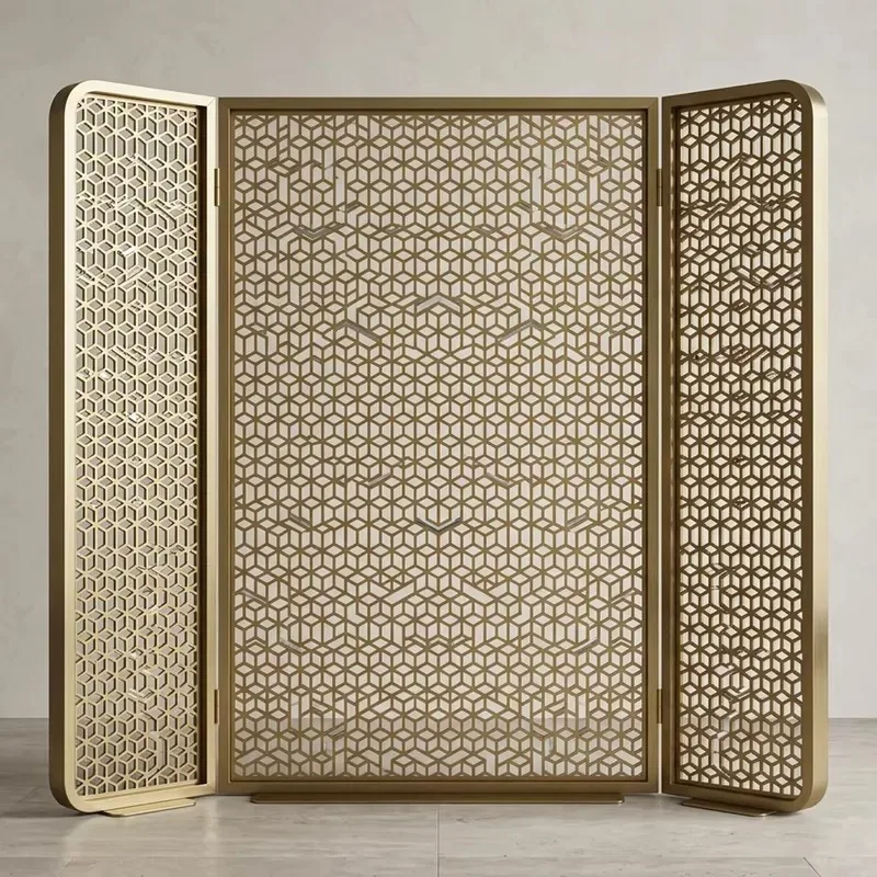 Rose Gold Stainless Steel Multi Panel Folding Screen Modern Laser Cut Art Partition for Villa Living Room