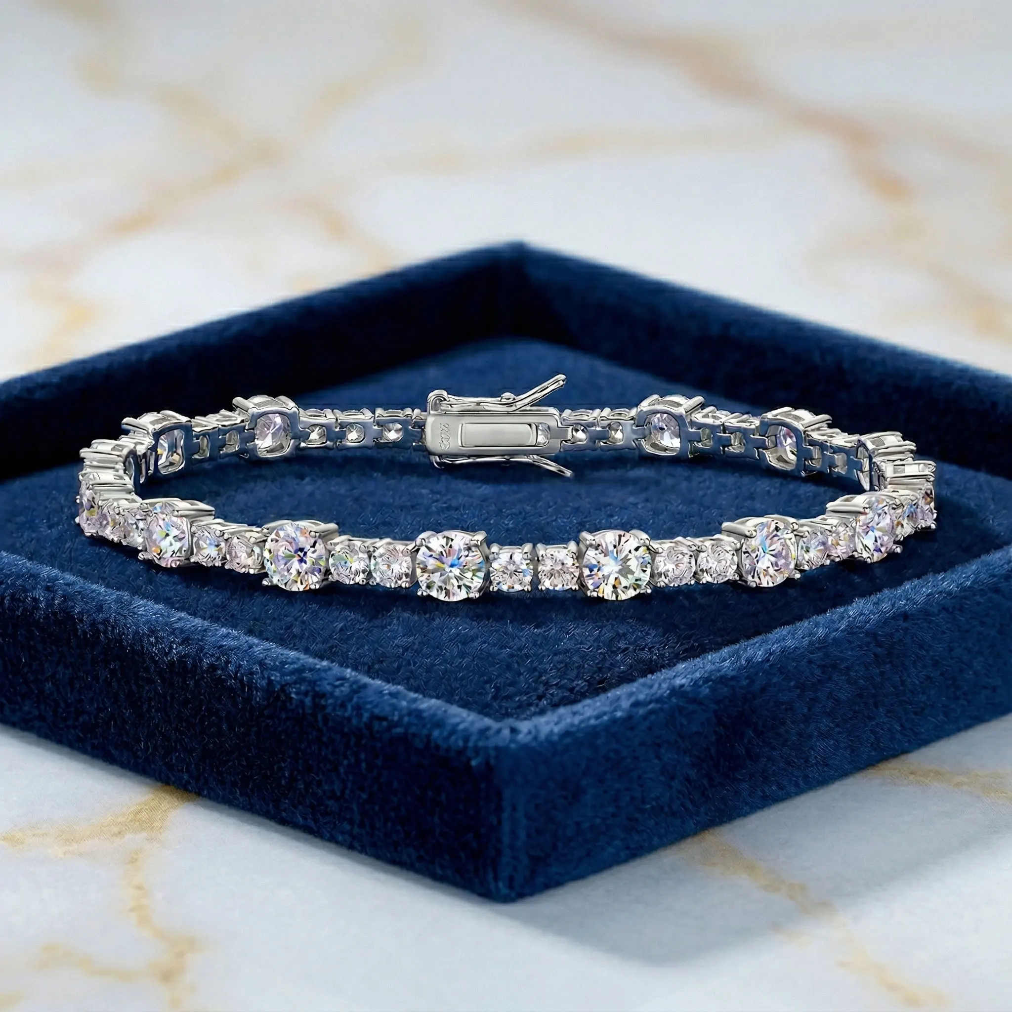 

Уникальный теннисный браслет с муассанитом в чередовании, серебро 925 пробы, 16,5 см, 8,08 г, круглые лабораторные бриллианты, цепочка, женские ювелирные украшения, подарок