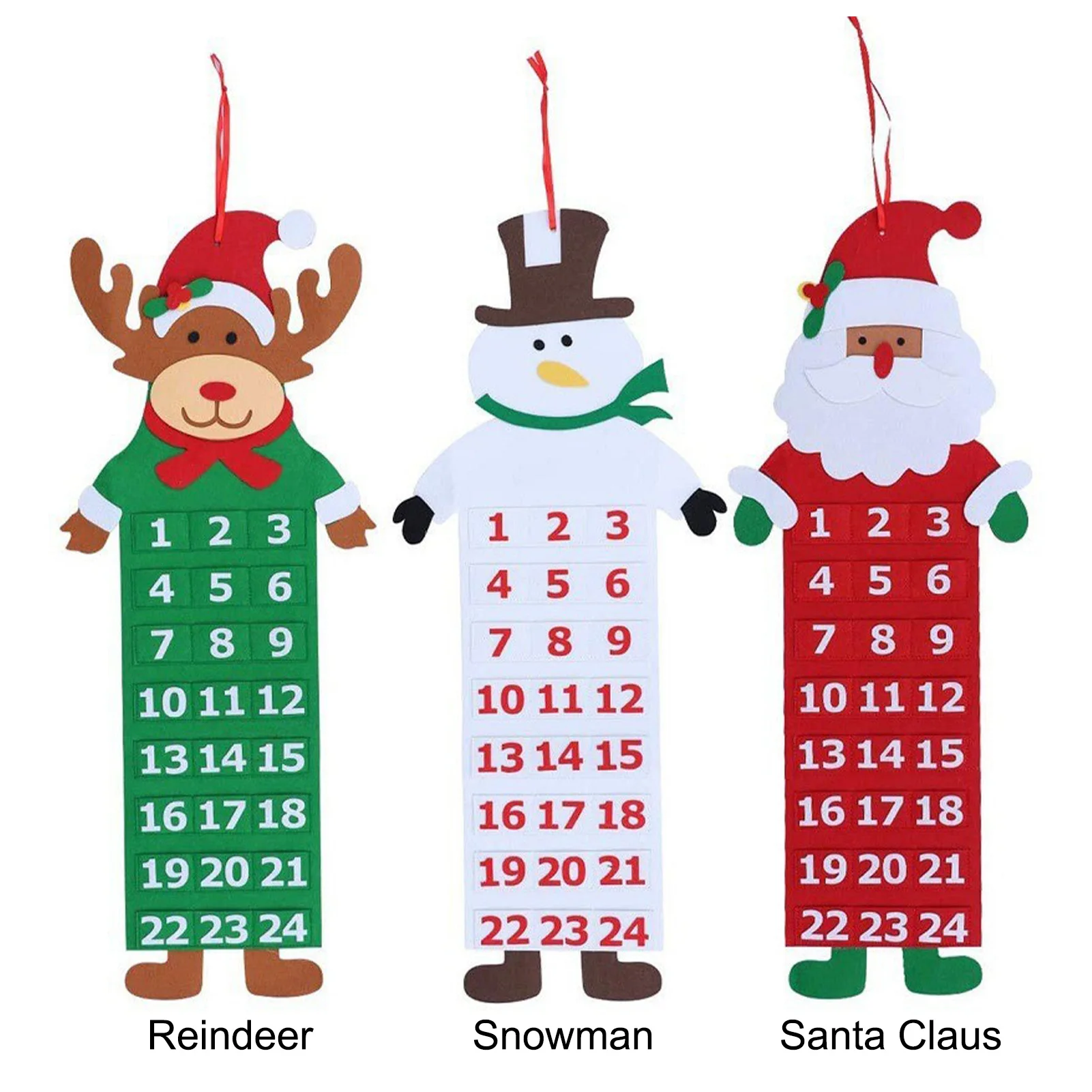 Hanging Felt Christmas Countdown 2023 Christmas Advent Calendar Santa Claus Snowman Reindeer Calendar Pendant 24 Gift Bags