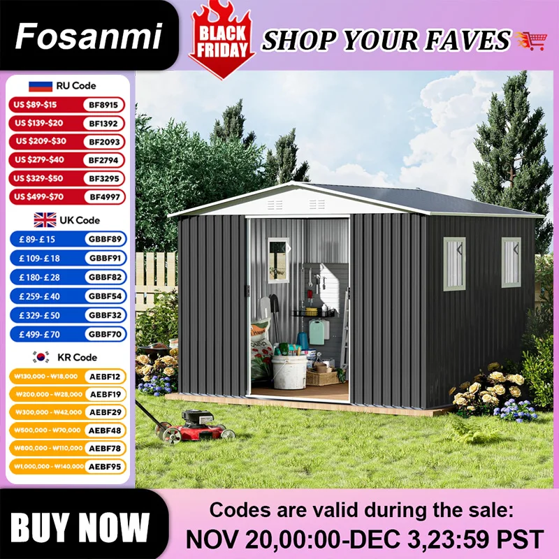 

10x8FT Extra Large Apex Shed Galvanized Steel&Aluminum Alloy Frame with Window Outdoor Storage for Garden Storage Workshop/Tools