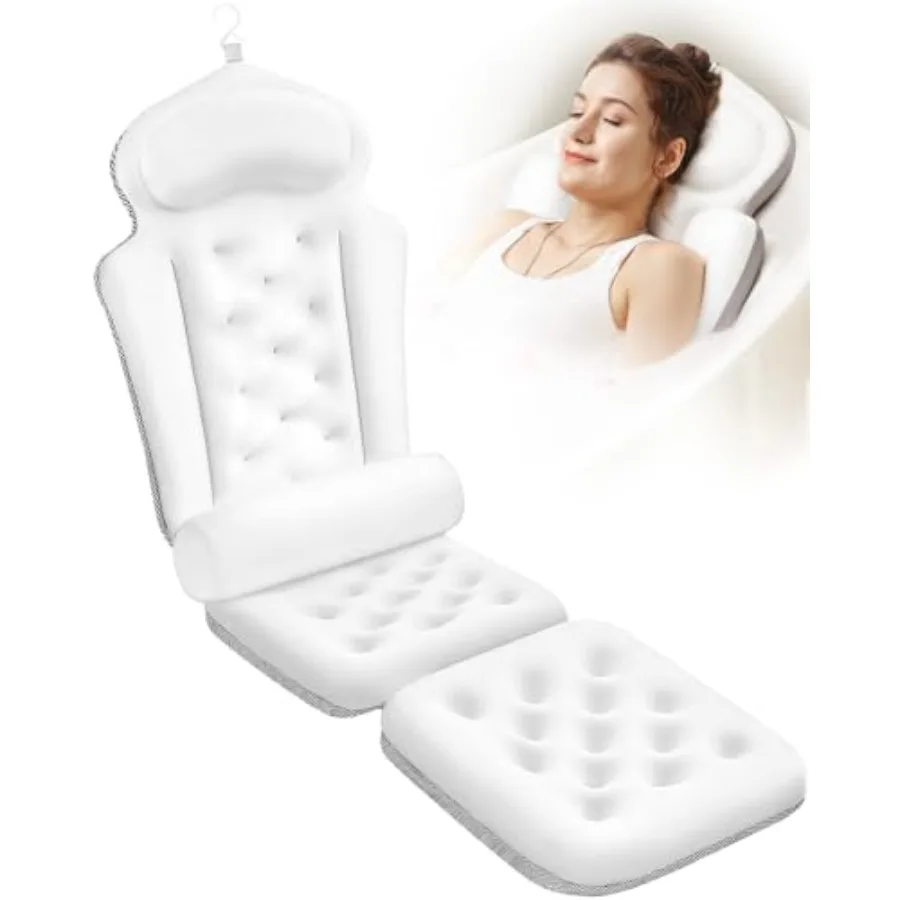 

Full Body Bath Pillow for Tub Thick Bathtub Cushion Mat with Neck Back and Lumbar Support - Luxury Spa Bathroom Accessories Whi