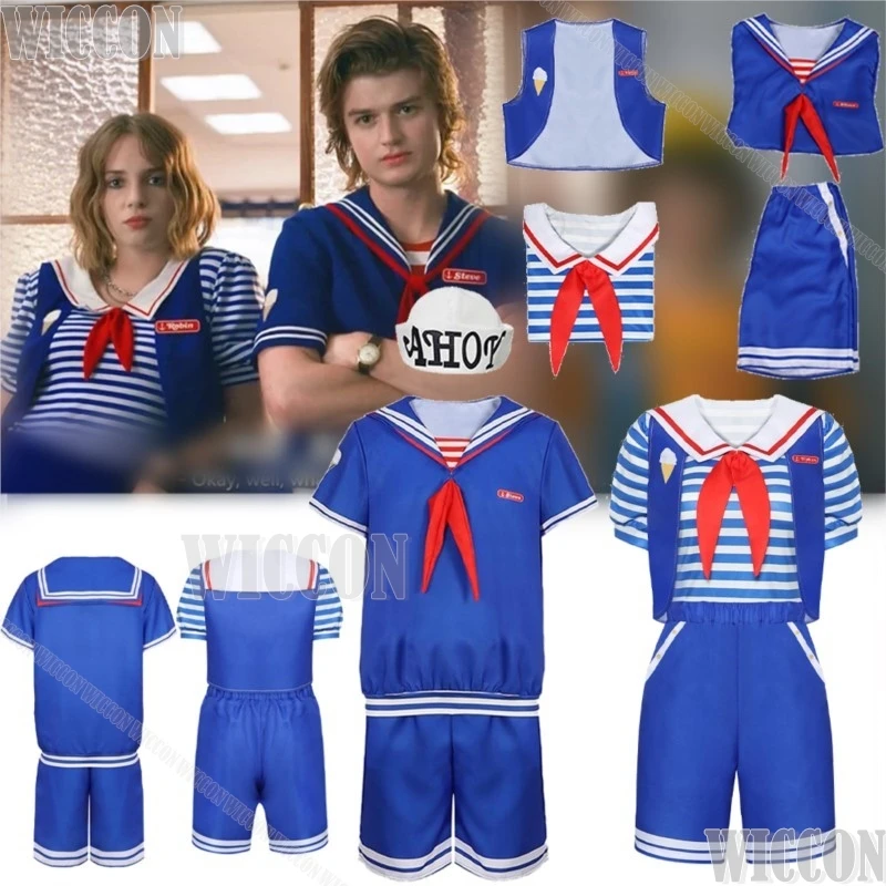 Steve Harrington Robin Buckley Cosplay Costume Sailor Suit Ice Cream Squad Clerk Child 110-150CM Adult S-2XL Halloween RolePlay