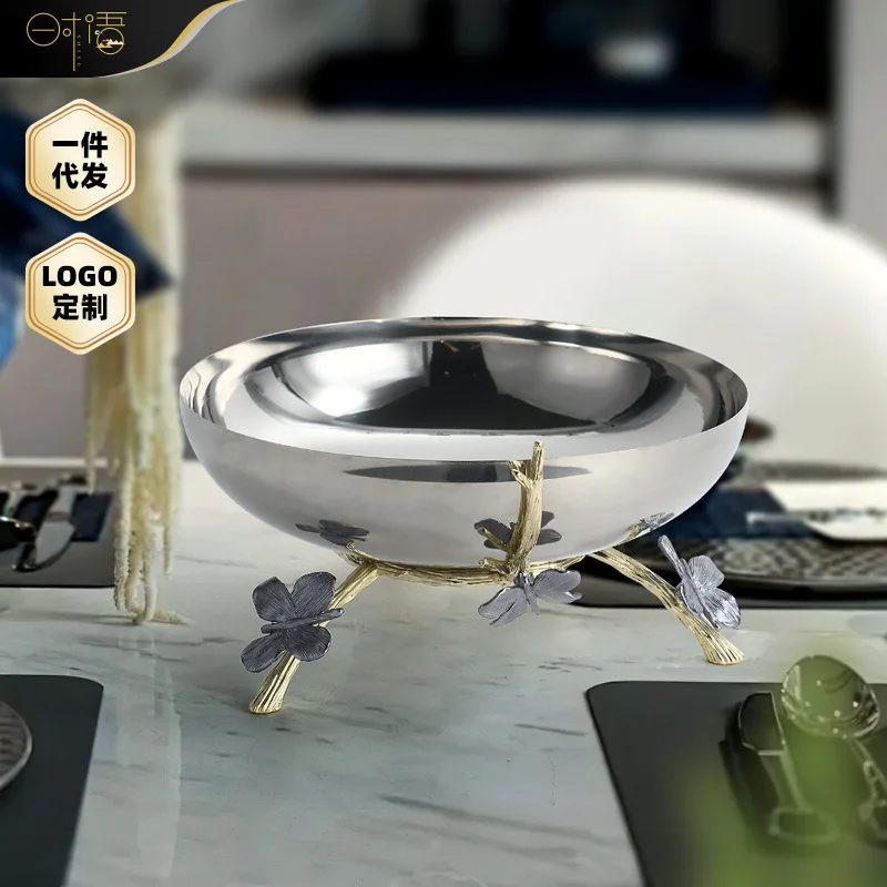 Nordic Creative Butterfly Nut Plate Fruit Plate Stainless Steel Mirror Bowl Home Tableware Light Luxury Handmade Gift Ornament