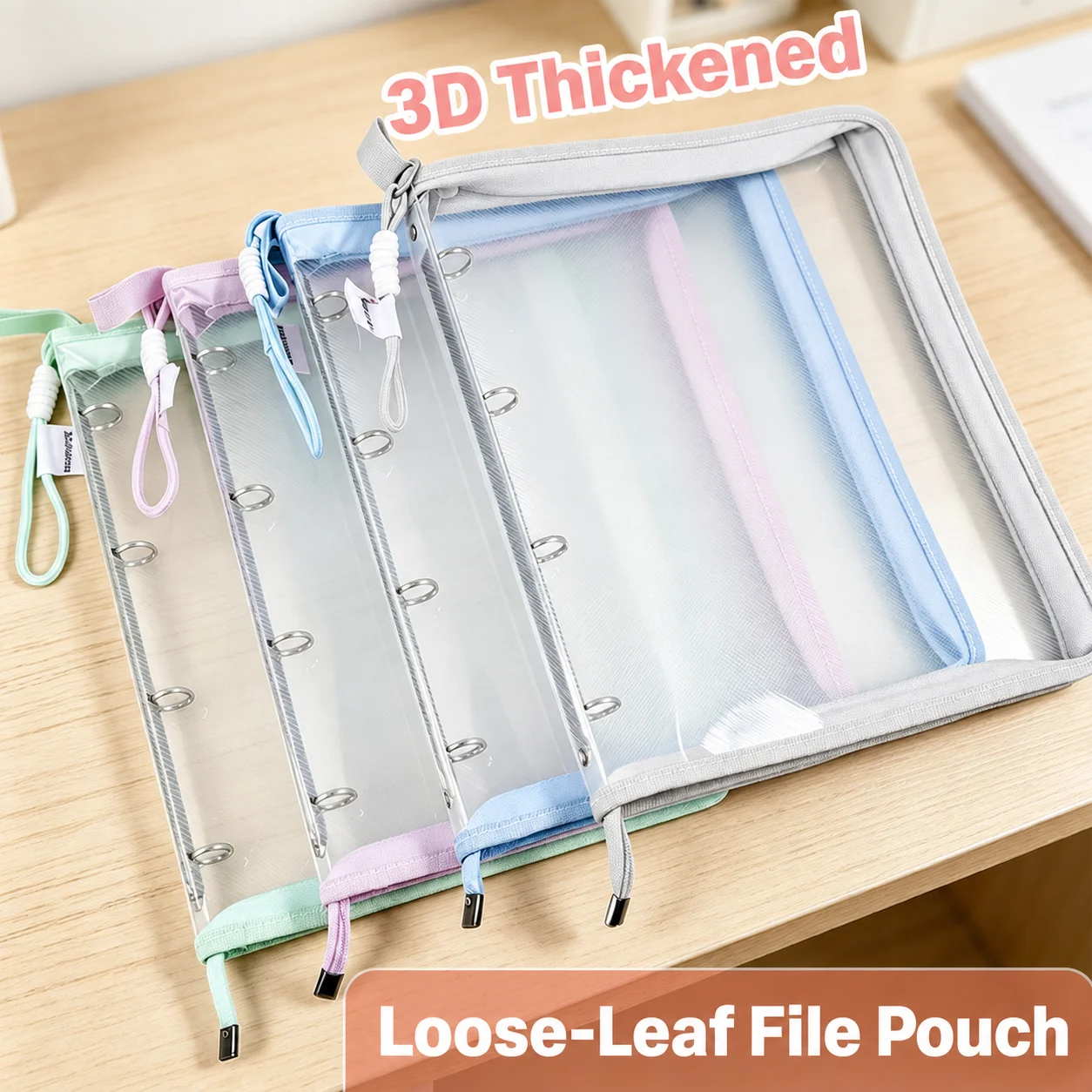 Zipper Document Storage Bag Large Capacity Loose Leaf File Pouch 4 Ring File Binder Practical Portable Document Binder For Book
