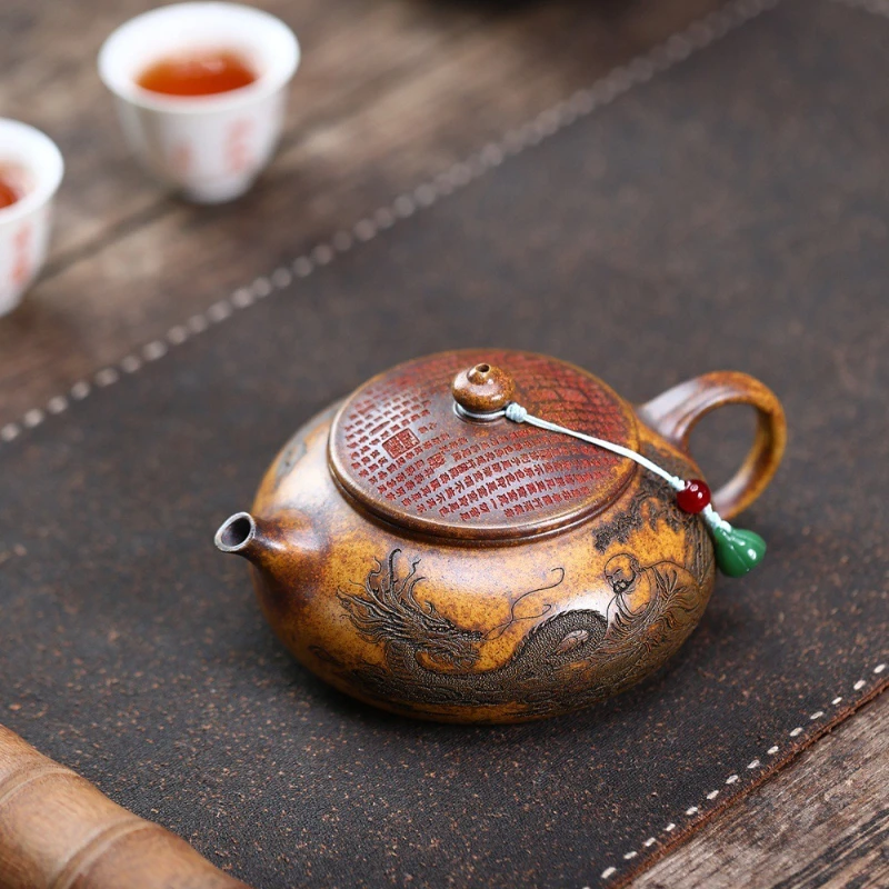 

Yixing Zisha pot handmade raw ore keel gold sand firewood burning Luohan Hanjiang pot kung fu tea set gift