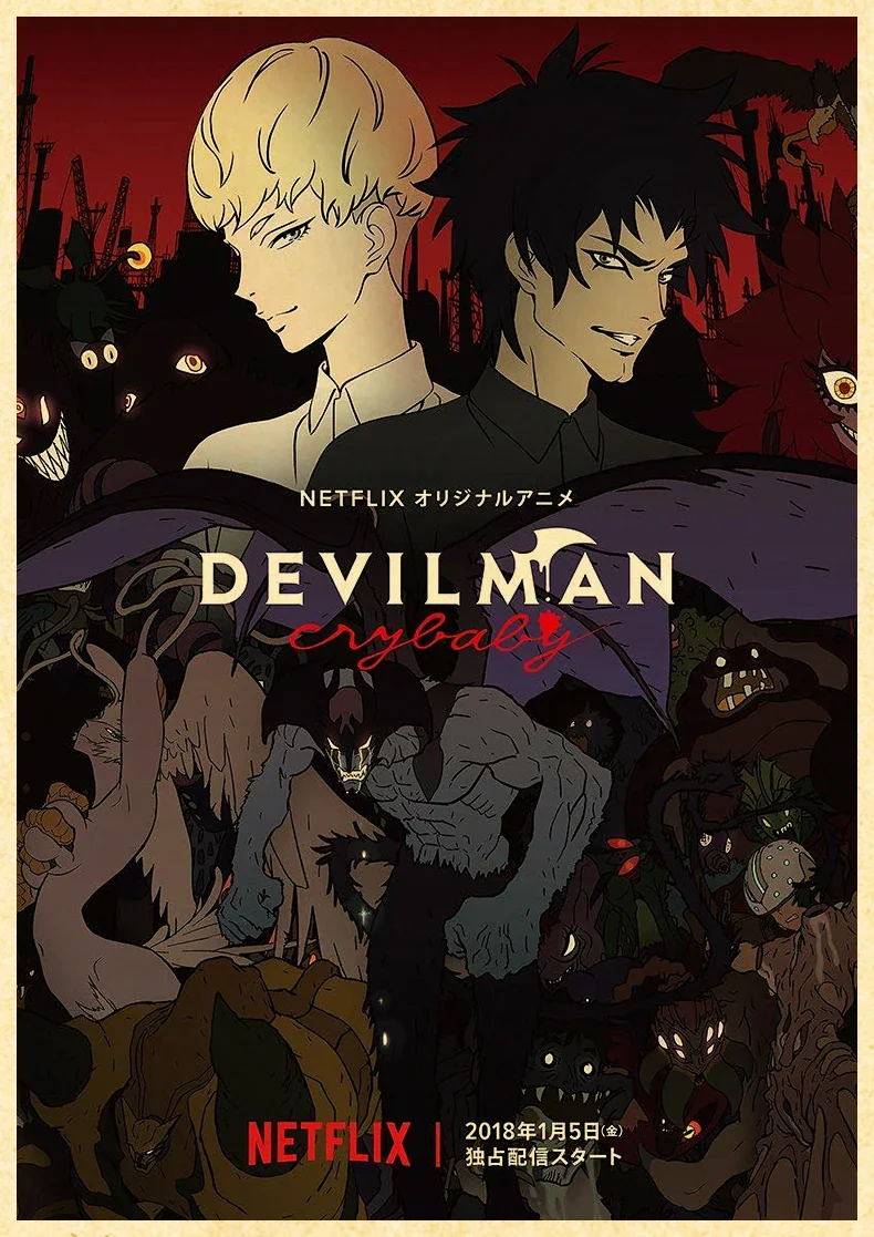 Devilman Crybaby Anime Poster, Kraft Paper Vintage Prints 4K High Quality, Home Interior Decoration Picture Art Wall Stickers