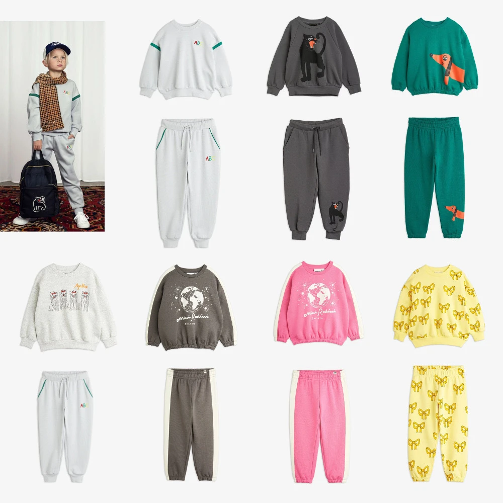 

MINI RODINI Children's suit 2024 autumn new product Mini series boys and girls baby sweater sweatpants cartoon suit