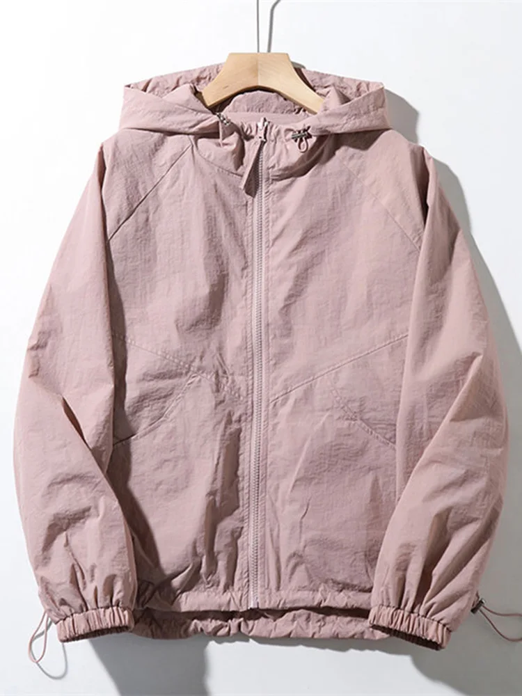Lightweight Casual Women's Summer 2024 New Design Loose Fit Sun Protection Jacket Transparent Zipper Hooded Long Sleeve Coat