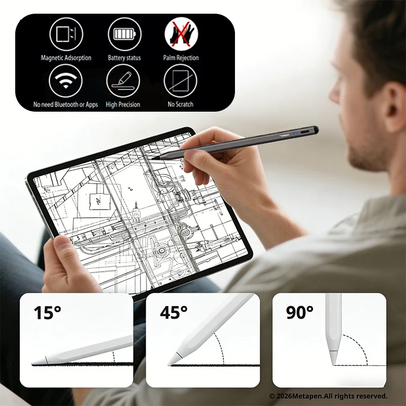 Metapen A8 For iPad Stylus Pen for Apple Pencil with Palm Rejection Super Magnetic for iPad Pencil 2018-2026 Pro11 13 Air 6 5
