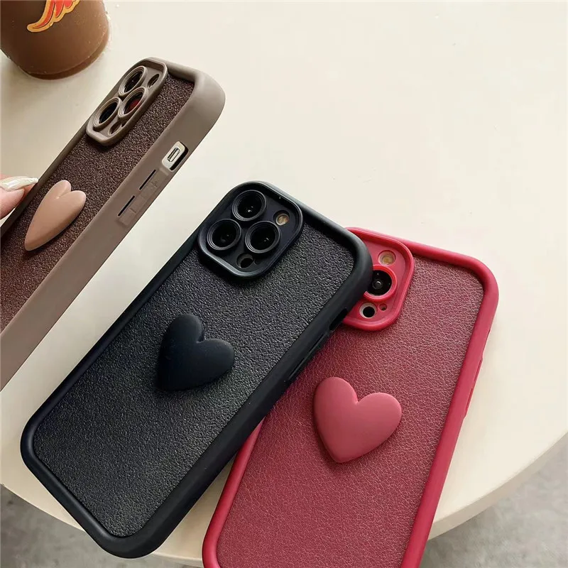 Ottwn 3D Love Heart księżycowy krater etui na telefon dla iPhone15 11 12 13 14 Pro Max XS XR wstrząsoodporny miękki silikonowy pokrowiec zderzaka