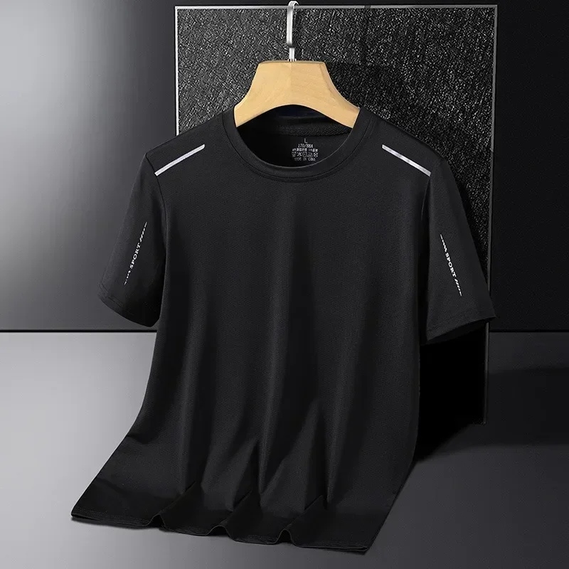 Quick Dry Ice Silk Sports Short Sleeves Men\'s T-shirt Summer Thin Mesh Air Conditioning Shirt Simple Versatile Body T-shirt Men