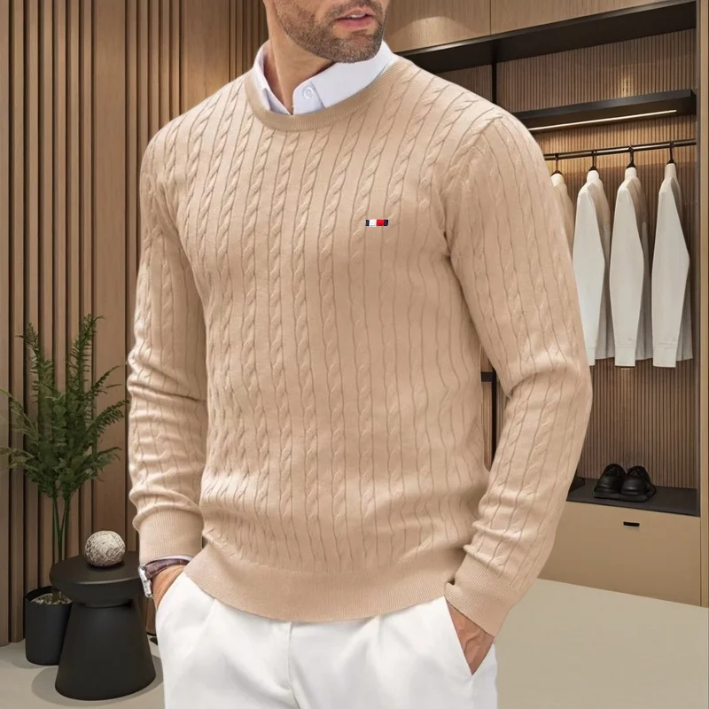 Luxury brand men's knitted round neck pullover sweater no pilling fashionable embroidery design spring and autumn casual sweater