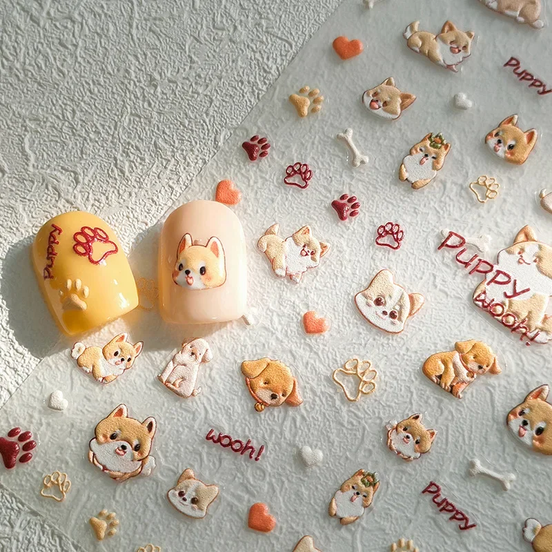 Kawaii Cartoon Puppy Paw Print Cute Cat 5D Soft Embossed Relief Self Adhesive Nail Art Sticker Cute Dog Kitty 3D Manicure Decals