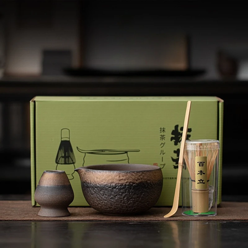 

Gilt iron glaze matcha four-piece set, retro ceramic Baibenli tea bowl, Song Dynasty tea Baiplay tea dispenser