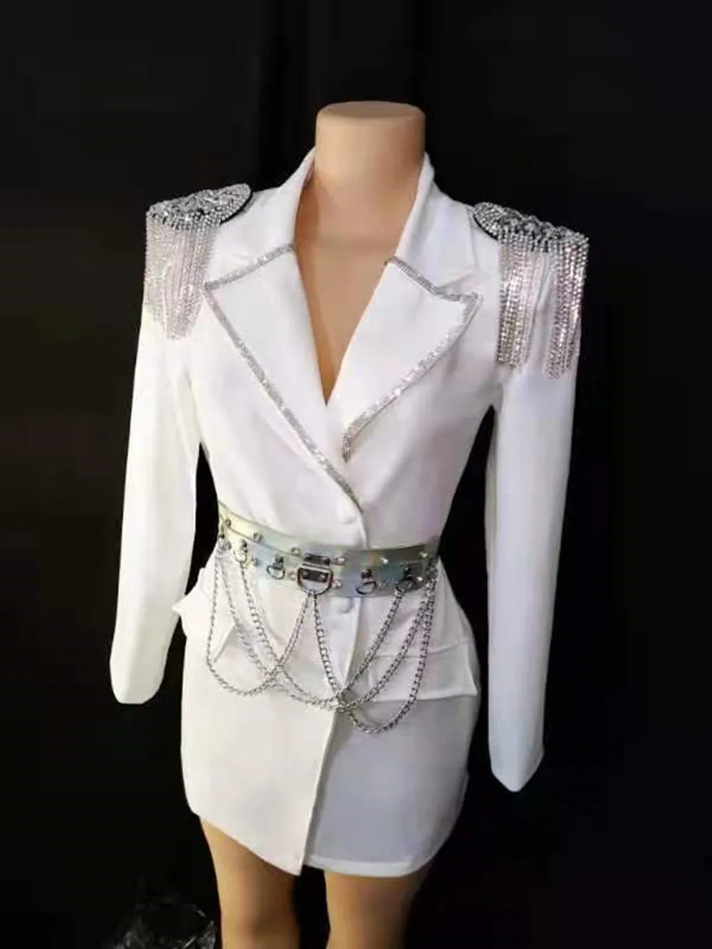 Feminino cantor bar palco desempenho tassel epaulet jaqueta casaco dança jazz branco blazers vestido equipe desempenho discoteca traje