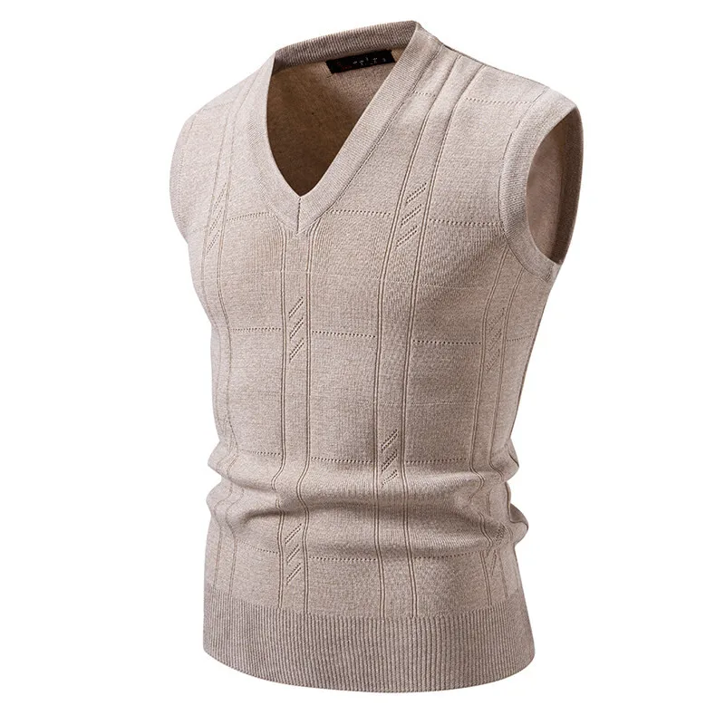 

New Men's V-Neck Knit Sleeveless Vests Solid Color Pullover Knitted Waistcoat Men Smart Casual Sweater Tank Tops Streetwear Tops