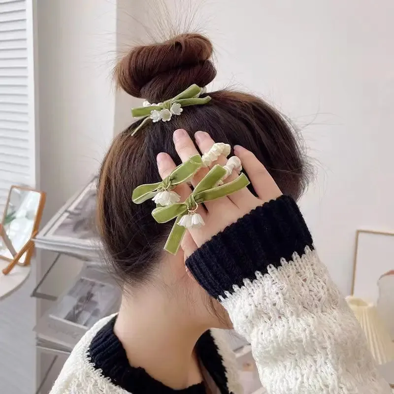 2025 New Arrival Lily Of The Valley Bow Skinny Scrunchies Fairy-Tale Fresh High-End Hair Ties For Women Hairband