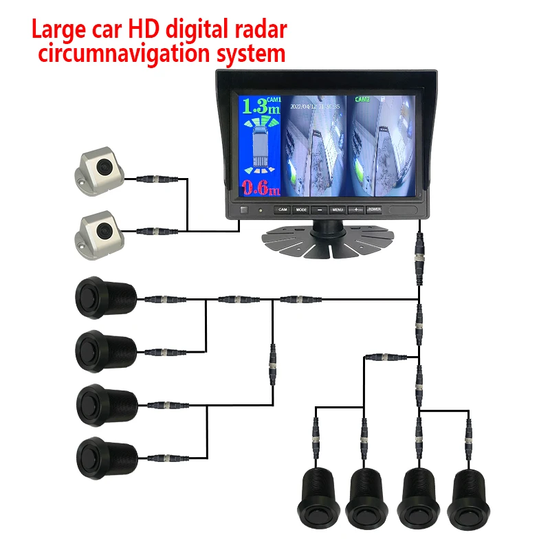 7 "الرقمية عكس وقوف السيارات شاحنة احتياطية حافلة مقاوم للماء للرؤية الليلية 1080P شاشة سبليت وقوف السيارات الاستشعار النوع الأمامي #5